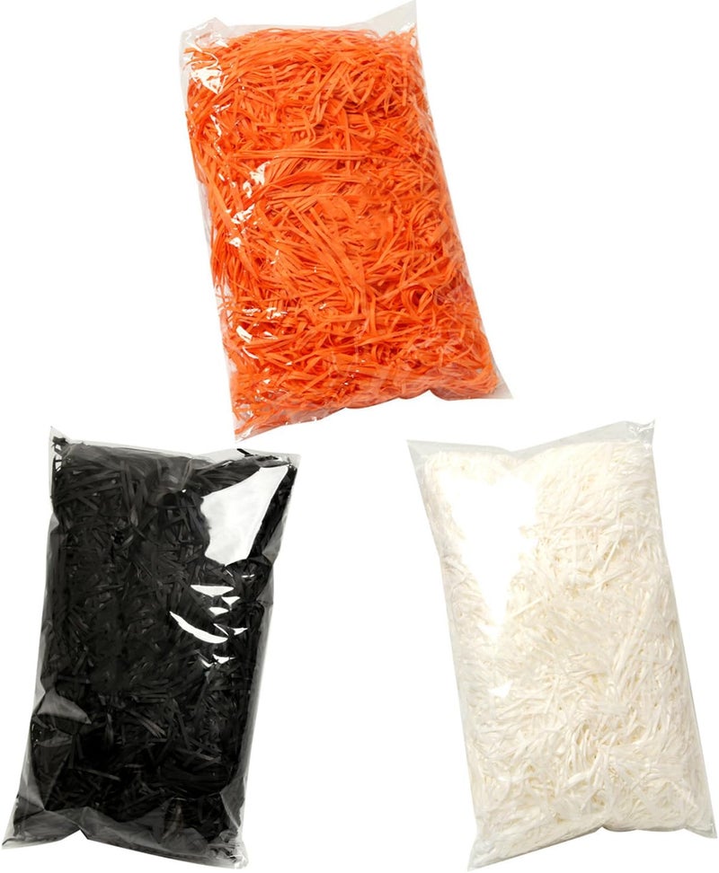 JINZOFLY Raffia Paper Shreds, 300g Shredded Paper for Gift Box, Crinkle Cut Paper Shred Filler for Gift Wrapping & Basket Filling(Orange, white, black) - Image 1